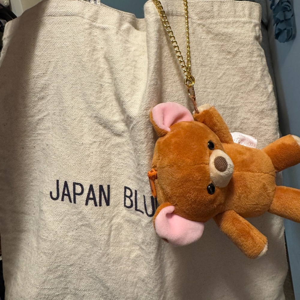Brown Teddy Bear Keychain with Pink Ears